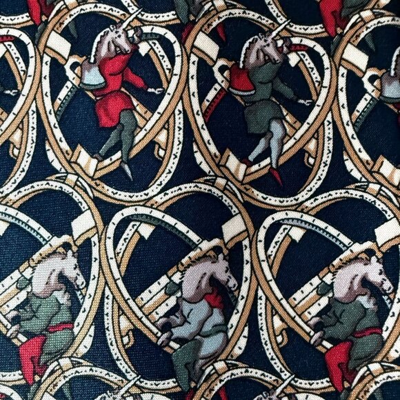 Kieselstein-Cord Mens All Silk Tie Equestrian Unicorn Head Dancing Men Pattern - Picture 2 of 9
